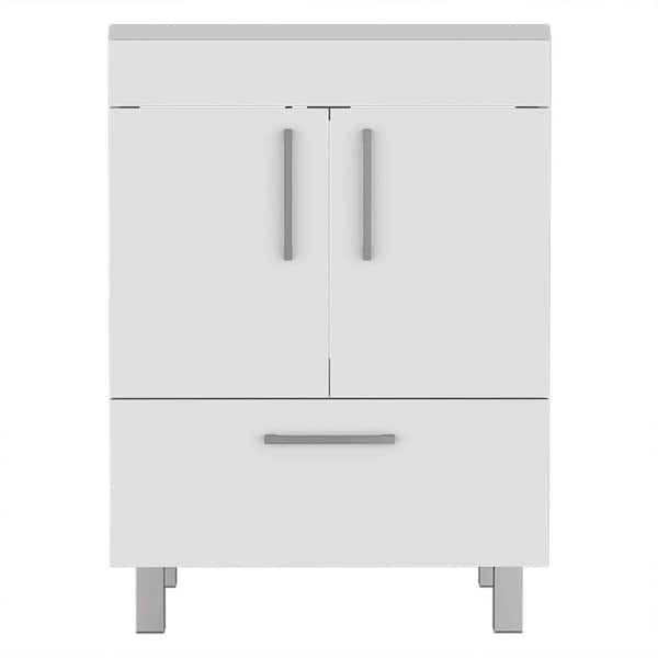 23.6 in. W x 17.7 in. D x 33.4 in. H Freestanding Single Bath Vanity White White Top Sink, 2-Doors, Ceramic Top Material
