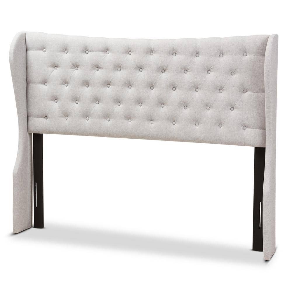 Cadence Beige Leather Tufted King Headboard with Winged Design