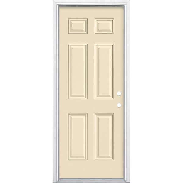 36 in. x 80 in. 6-Panel Left Hand Inswing Painted Steel Prehung Front Exterior Door No Brickmold