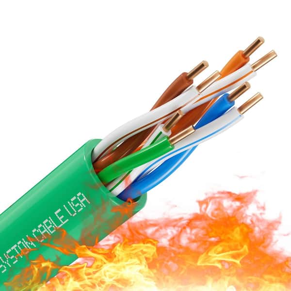 100 ft. Green CMP Cat5e 350 MHz 24 AWG Solid Bare Copper Ethernet Network Wire Data Cable - Bulk No Ends Heat Resistant