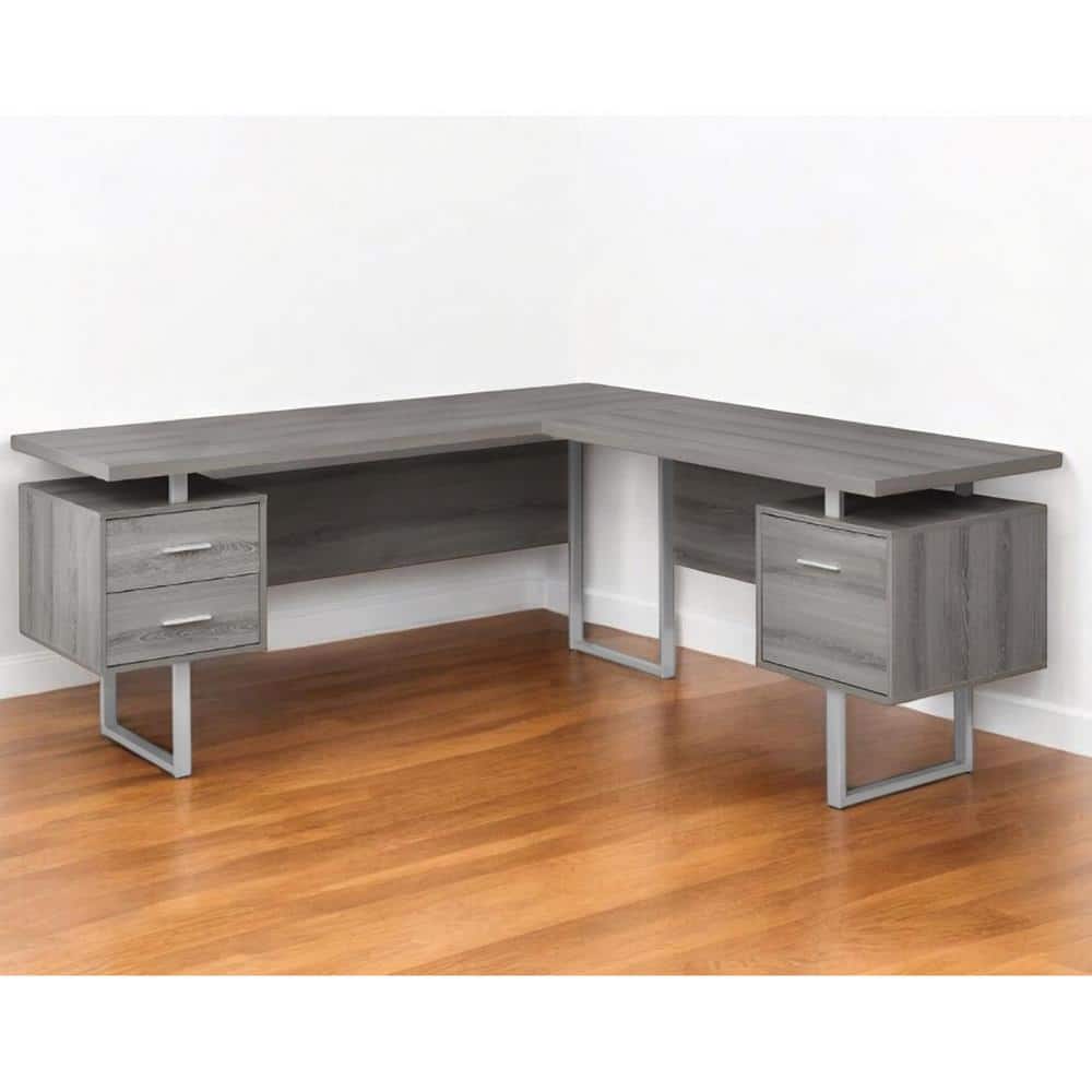 71 in. L-Shaped Taupe Metal 3-Drawer Computer Desks price history on PriceWatchPro