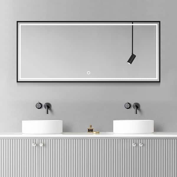 Pexfix 65 In X 22 Modern Rectangle Metal Framed Black Led Leaning Mirror Lighted Full Length Wall Us Led005 Bk Sy The Home Depot - Leaning Wall Mirror With Lights