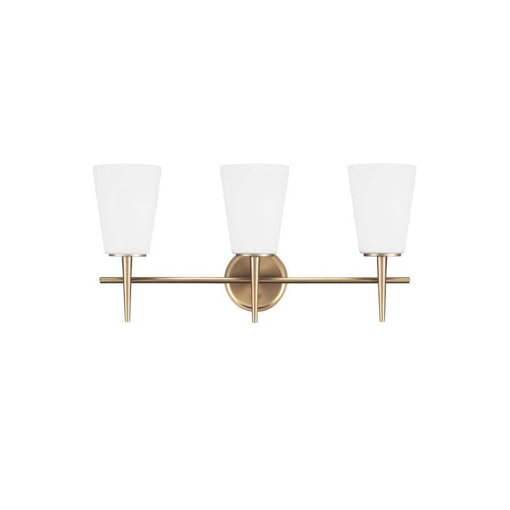 Driscoll Satin Brass 3-Light Wall Sconce with Opal Glass Shade