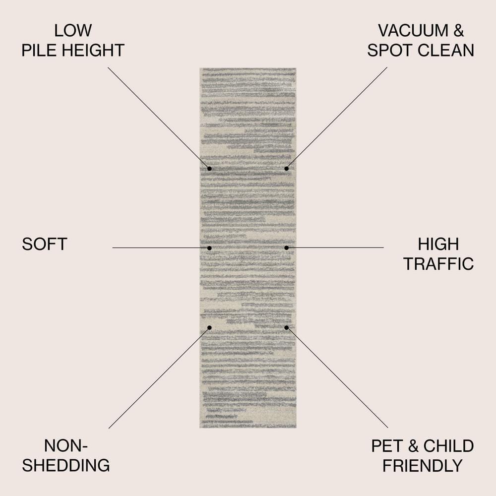 Khalil Cream and Gray Striped Synthetic Runner Rug 2'-2" X 8'