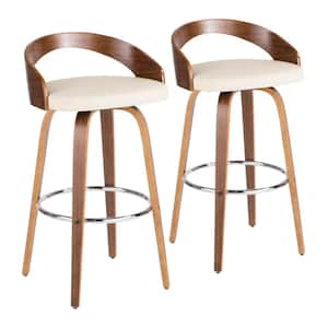 Grotto 29 in. Walnut and Cream Faux Leather Bar Stool (Set of 2)