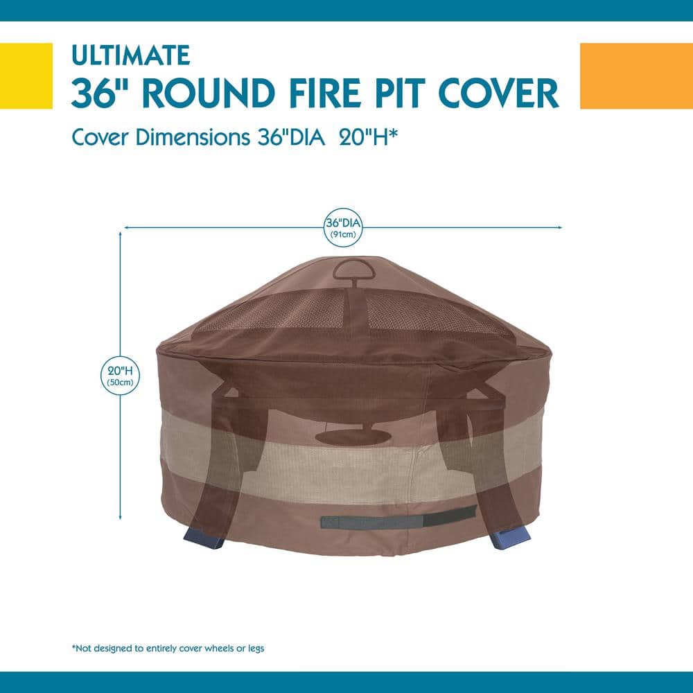 Mocha Cappuccino 36 Inch Round Fire Pit Cover with Hook and Loop Closure