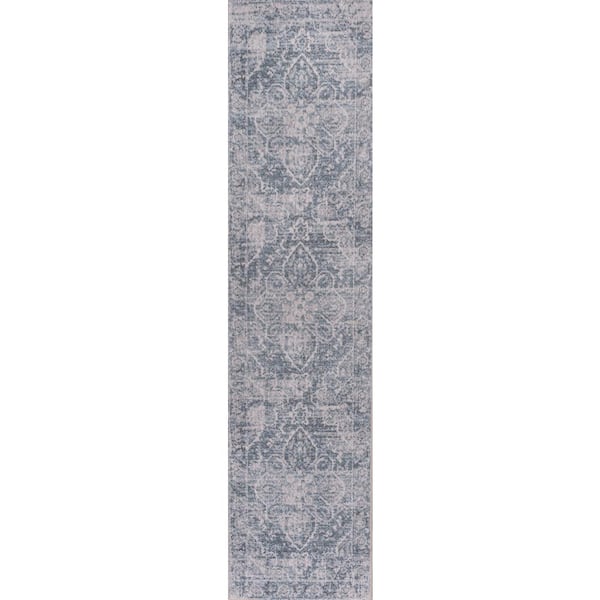 Shaii Global Medallion Low-Pile Machine-Washable Blue/Light Gray 2 ft. x 8 ft. Runner Rug