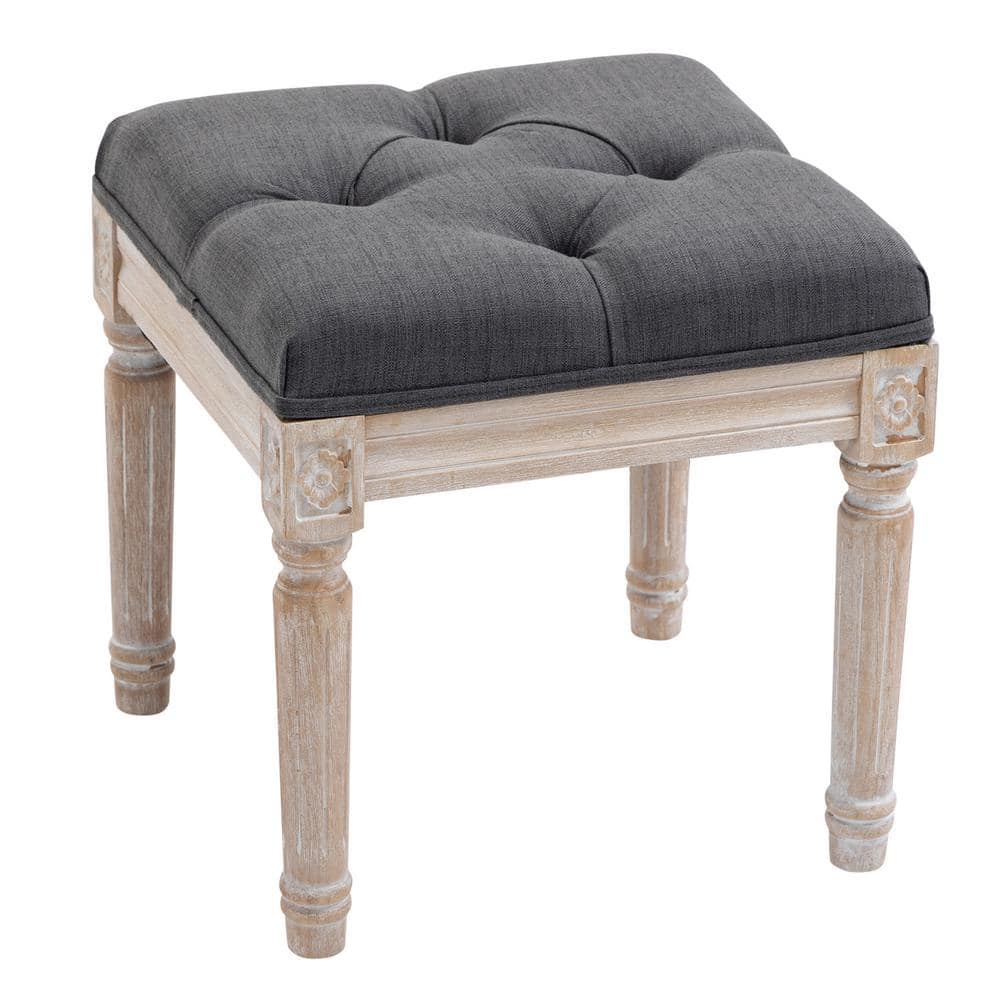 Vintage Grey Linen Tufted 54cm Lightweight Footstool