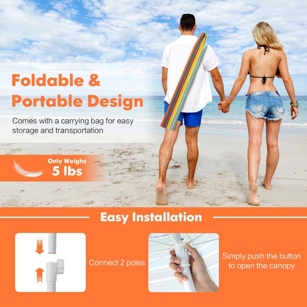 6.5 Feet Orange Striped Beach Umbrella with Fiberglass Ribs