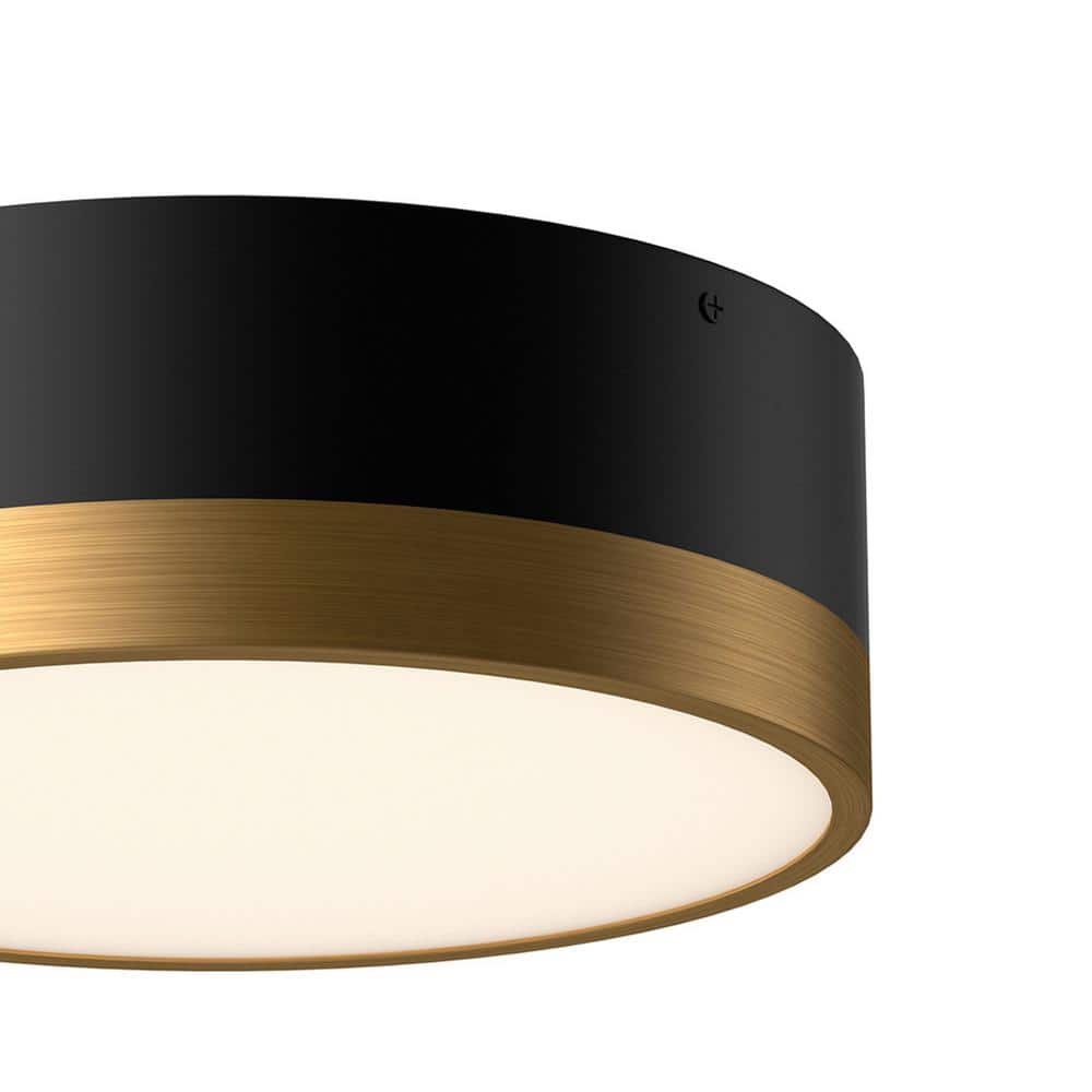 Brisbane 12" Aged Gold and Matte Black Glass Drum Flush Mount