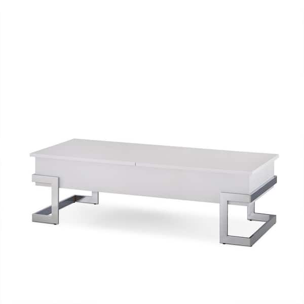 Maincraft 47 in. White Rectangle Wood Coffee Table with Lift Top and Hidden Storage