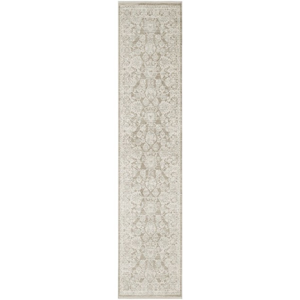 Outlines Ivory Mocha 2 ft. x 12 ft. Medallion Traditional Runner Area Rug