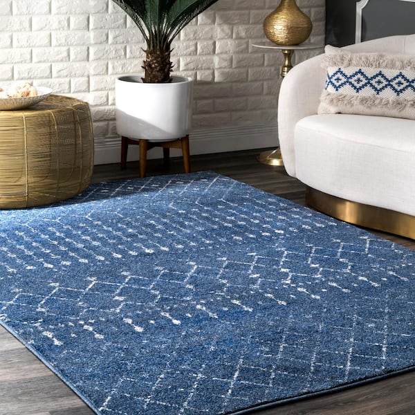 Blythe Modern Moroccan Trellis Doormat 2 ft. x 3 ft.  Dark Blue Area Rug