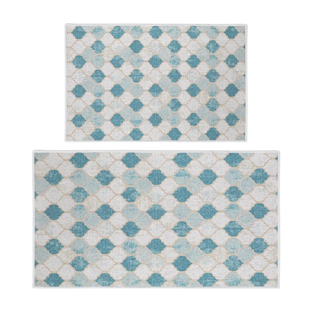 SUSSEXHOME Moroccan Beige/Blue 44 in. x 24 in. and 31.5 in. x 20