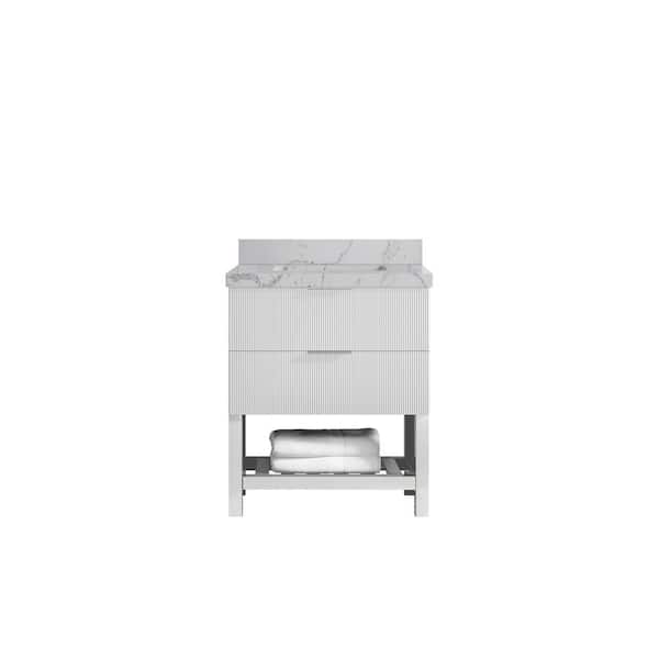 Willow Collections Catalina 30 in. W x 22 in. D x 36 in. H Single Sink Bath Vanity in White with 2 in. Venatino qt. Top