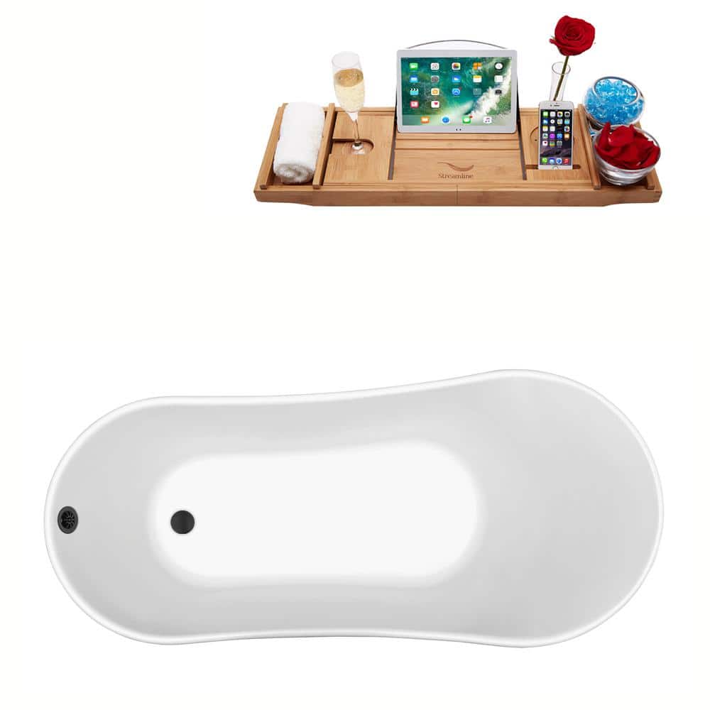 63" Glossy White Acrylic Clawfoot Bathtub with Matte Black Feet