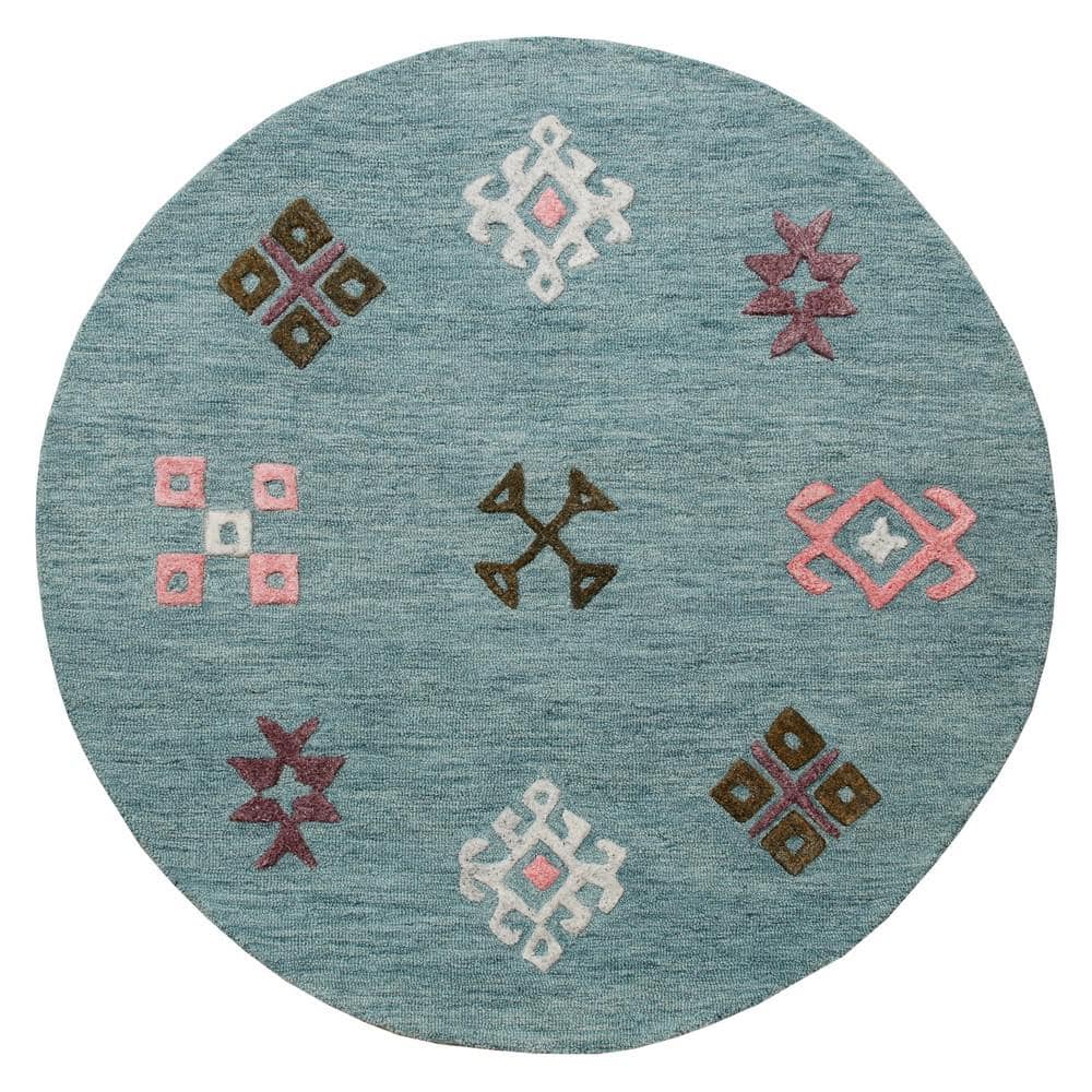 UPC 843948000042 product image for LR Home Hand Hooked Blue 7 ft. Round Geometric Wool Area Rug | upcitemdb.com