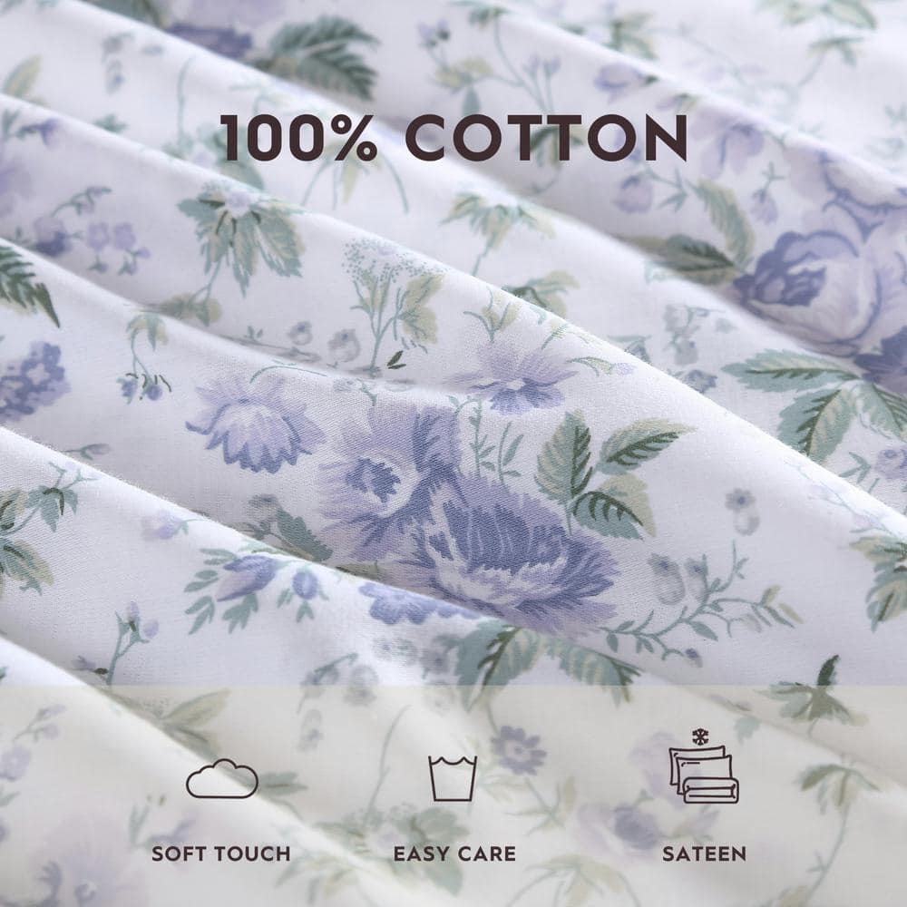 Lilian Lilac Floral Cotton King Sheet Set
