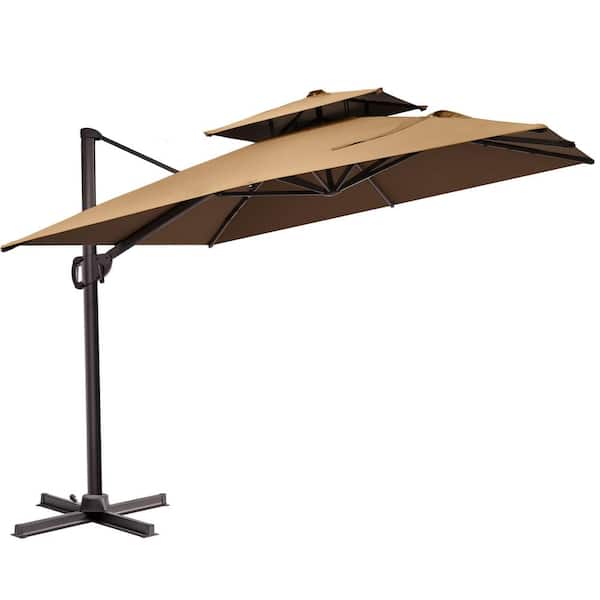 9 ft. x 11 ft. Heavy-Duty Frame Rectangular Cantilever Patio Umbrella in Brown