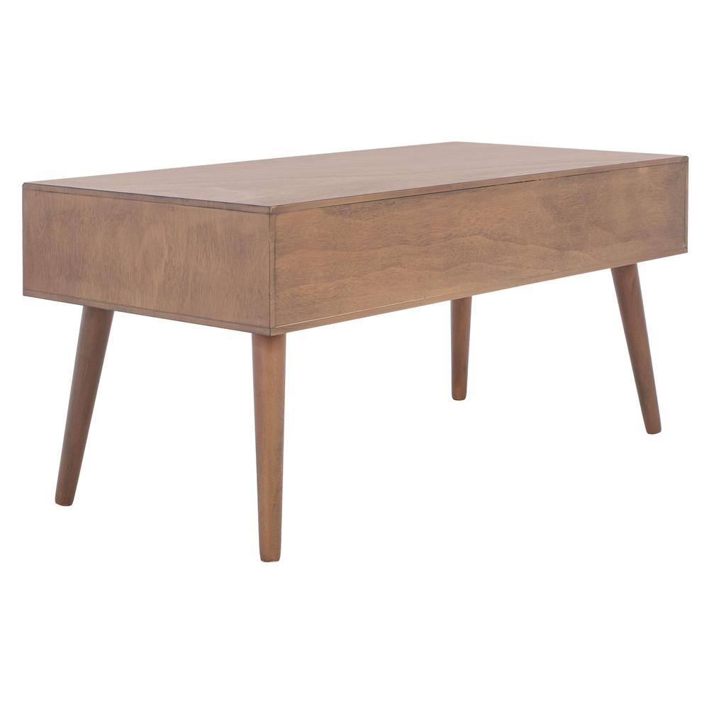 Belgian Farmhouse Mid-Century Chic Brown Wood Coffee Table with Storage