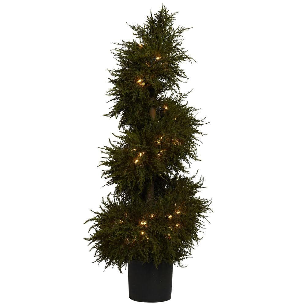 Elegant 40" Cedar Spiral Topiary with Built-in Lights, Potted