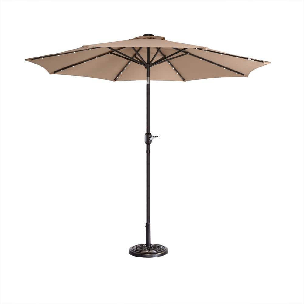 Beige 9-Foot Octagon Patio Umbrella with LED Lights and Steel Pole
