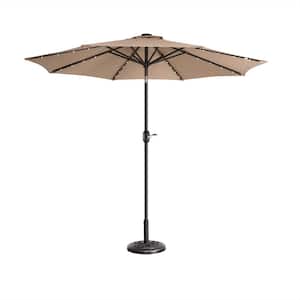 9 ft. Steel Solar LED Lighted Patio Market Umbrella with Auto Tilt, Easy Crank Lift in Beige
