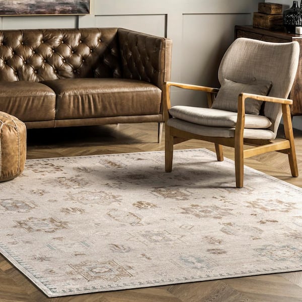 Krystin Distressed Machine Washable Beige Doormat 2 ft. x 3 ft.  Accent Rug
