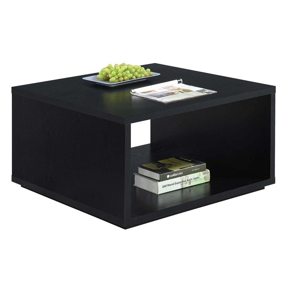 Modern Square Black Coffee Table with Storage Shelf