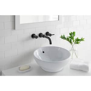Modern 2-Handle Wall Mount Bathroom Faucet in Matte Black