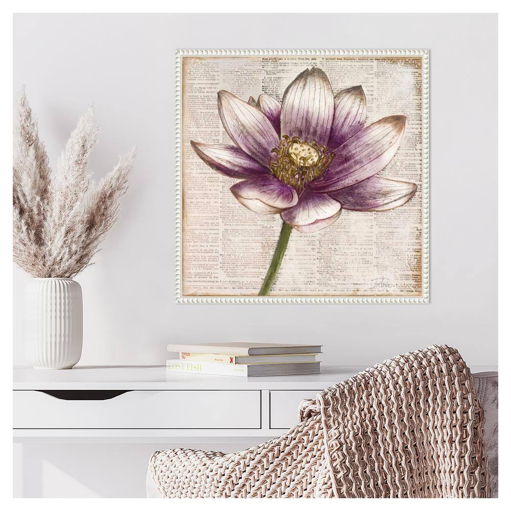 Purple Lotus Flower Beaded Framed Canvas Wall Art
