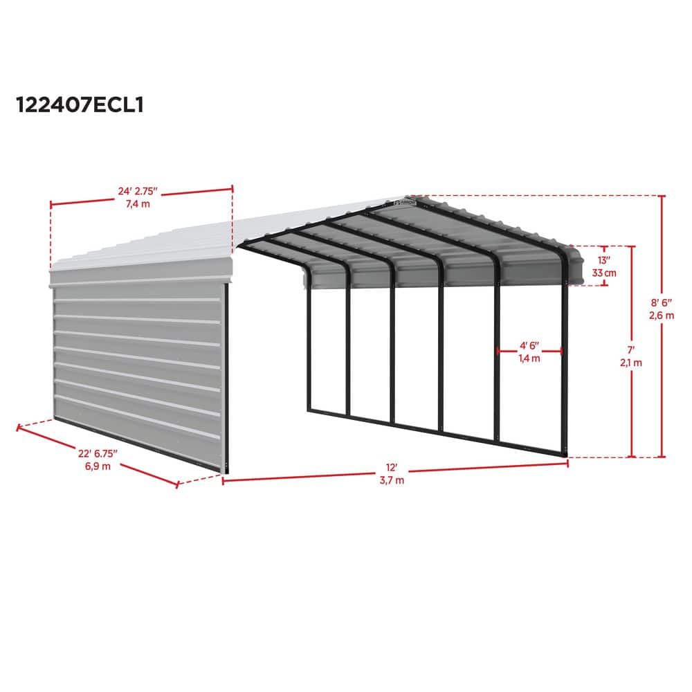 12' x 24' Charcoal Steel Carport Kit with Enclosure