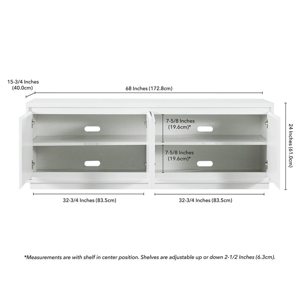 White Rectangular TV Stand with Cabinets for 75" TVs