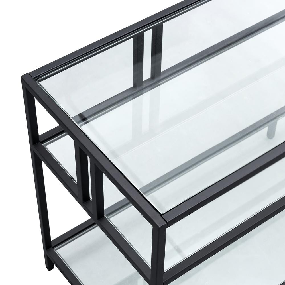Cortland Industrial Blackened Bronze 55" TV Stand with Glass Shelves
