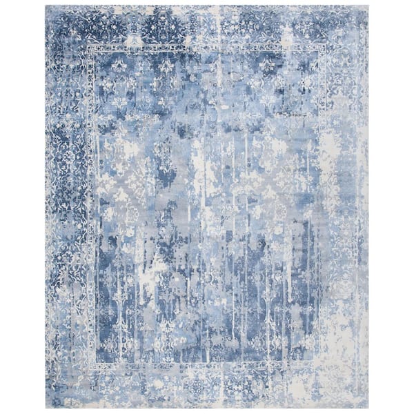 Mirage 9 ft. x 12 ft. Ivory/Blue Border Abstract Distressed Area Rug