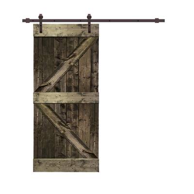 Distressed K 30 in. x 84 in. Espresso Stained Solid Knotty Pine Wood Interior Sliding Barn Door with Hardware Kit