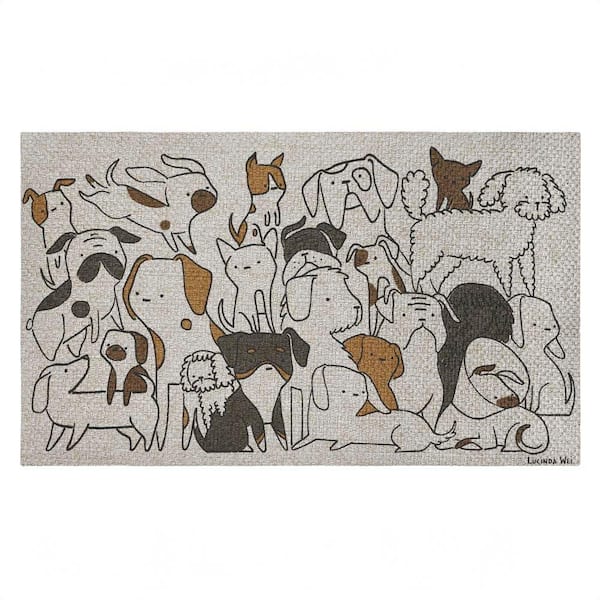 Eclectic Dog Breeds Black 18 in. x 30 in. Polyester Non-Slip Outdoor Door Mat