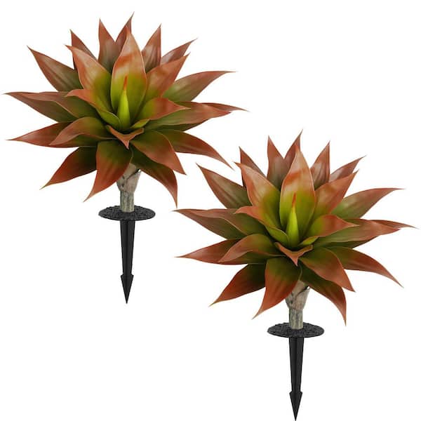 26 in. Artificial Agave Plants Green Red Fake Agave Plants Fake Plants for Outdoor/Indoor Decor (Set of 2)