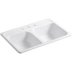Delafield Drop-In Cast Iron 33 in. 3-Hole Double Bowl Kitchen Sink in White