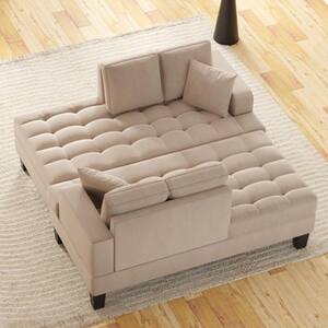 64 in Wide Track Arms Polyester Straight Removable Cushions with Toss Pillows in Warm Grey