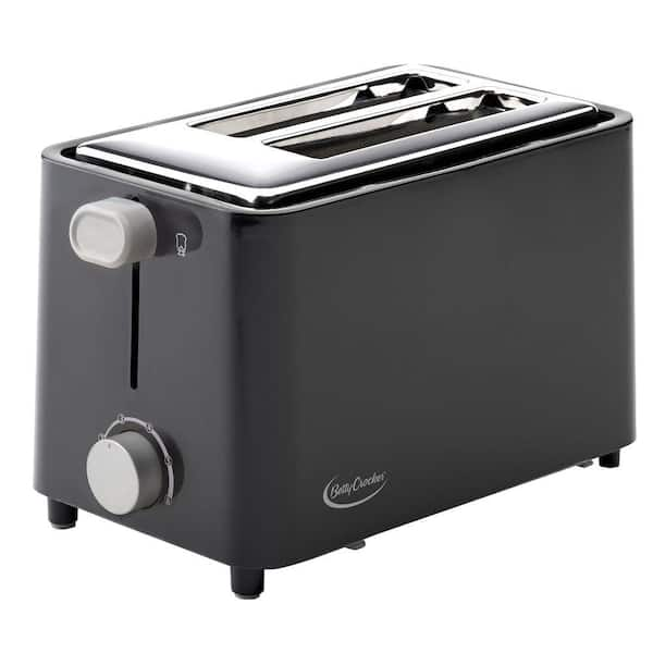 Betty Crocker 2-Slice Black Wide Slot Toaster with Cool-Touch Exterior