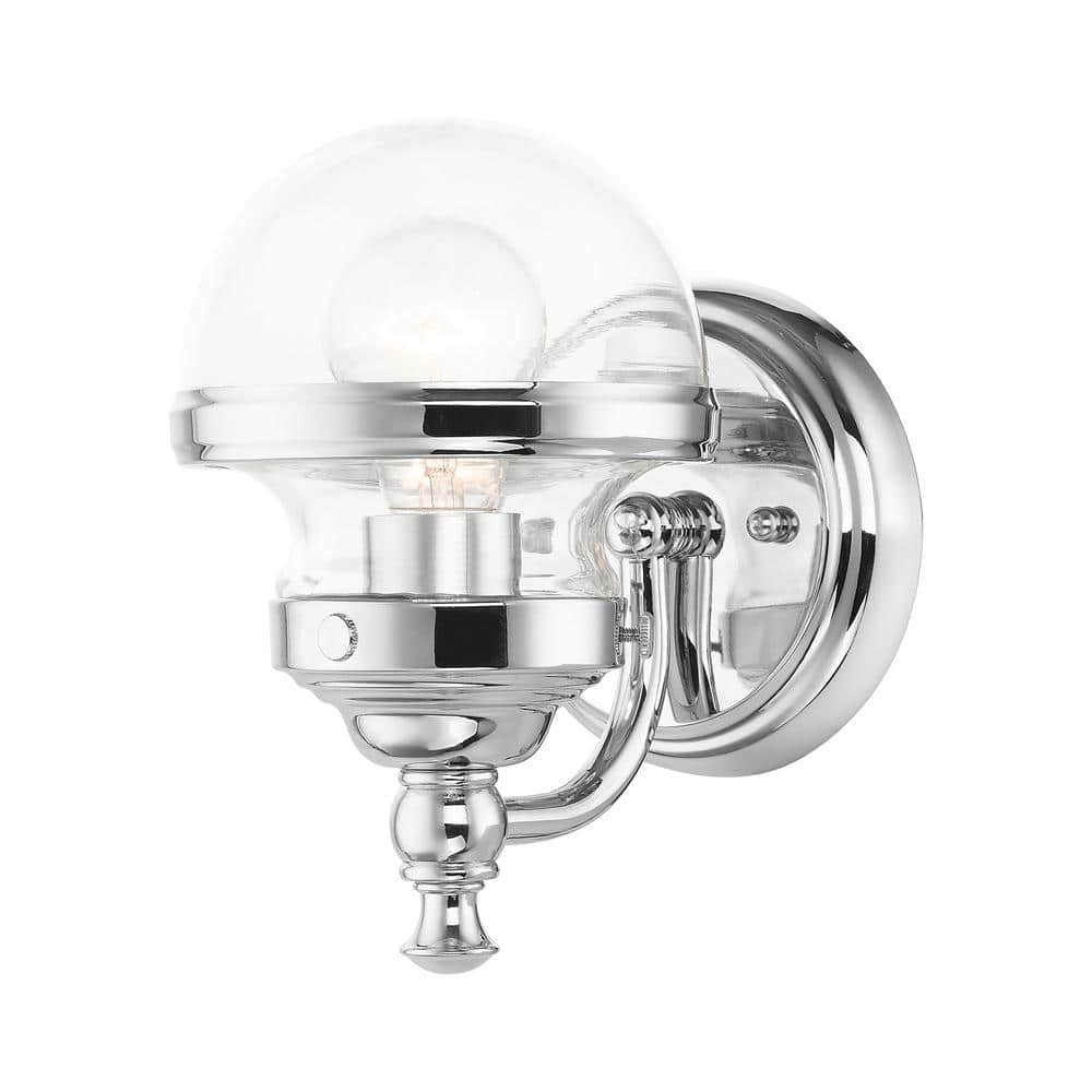 Polished Chrome 1-Light Vanity Sconce with Clear Glass