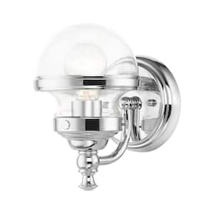 Bellhurst 5.5 in. 1-Light Polished Chrome Wall Sconce with Clear Glass
