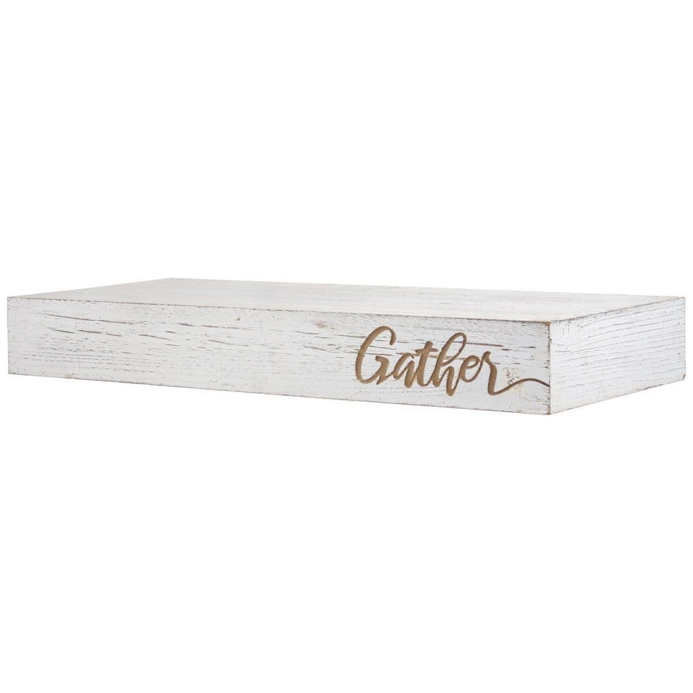 Floating Wall Shelf, 24.25 in. L x 3.25 in. H x 10.25 in. D Whitewashed Wood with “Gather” Engraving price history on PriceWatchPro