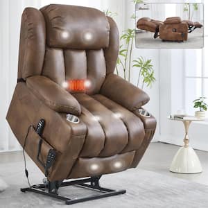 Gray Fabric Electric Power Lift Massage Recliner Chair with Remote Control, 2 Side Pockets and Cup Holders