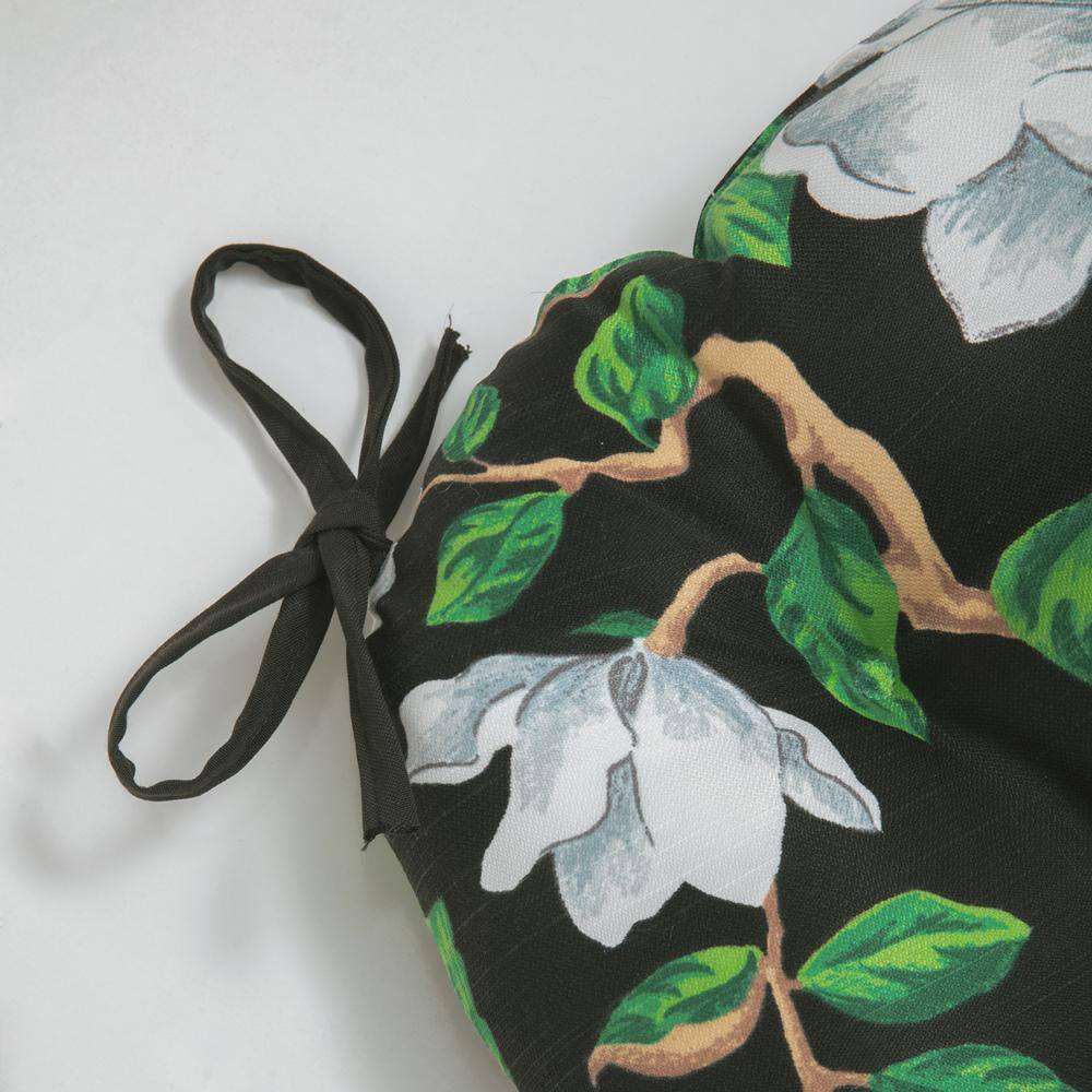 Magnolia Black and White Floral Tufted Chair Pads, Set of 2