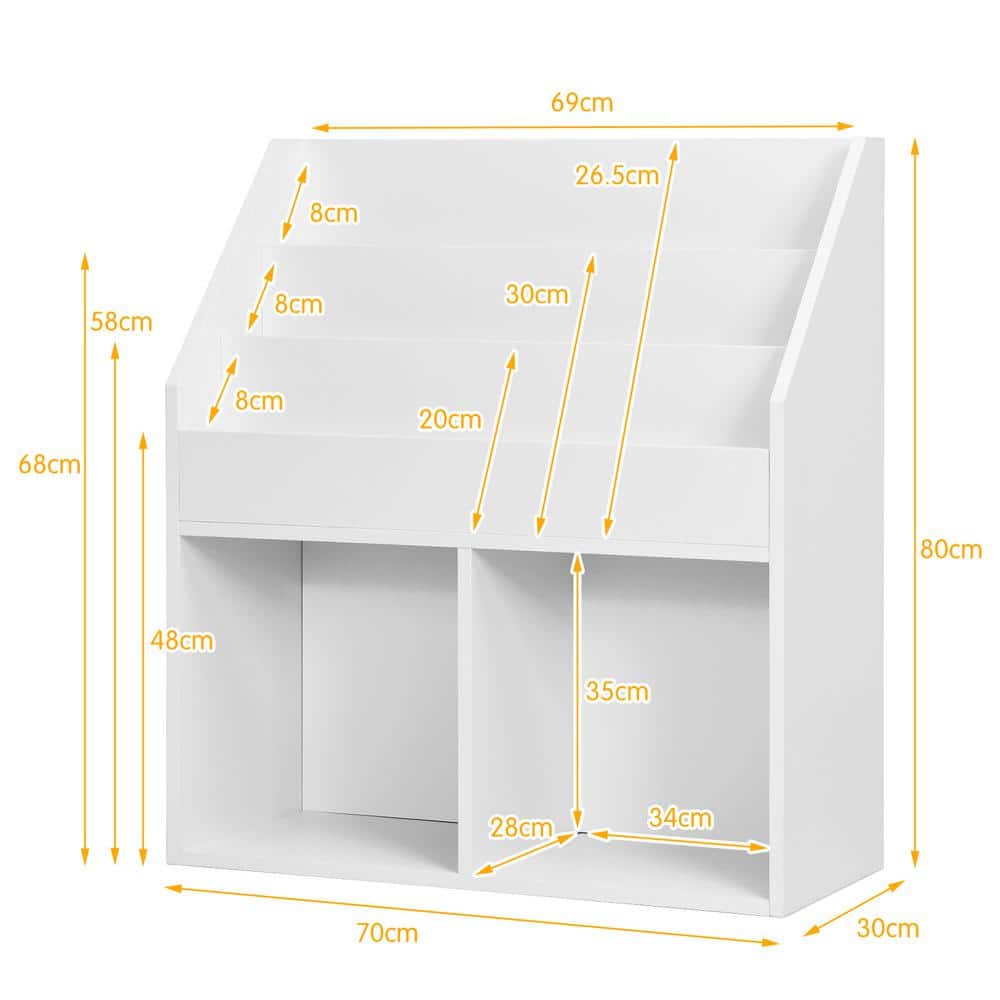 White Wooden Kids Bookshelf with Toy Storage