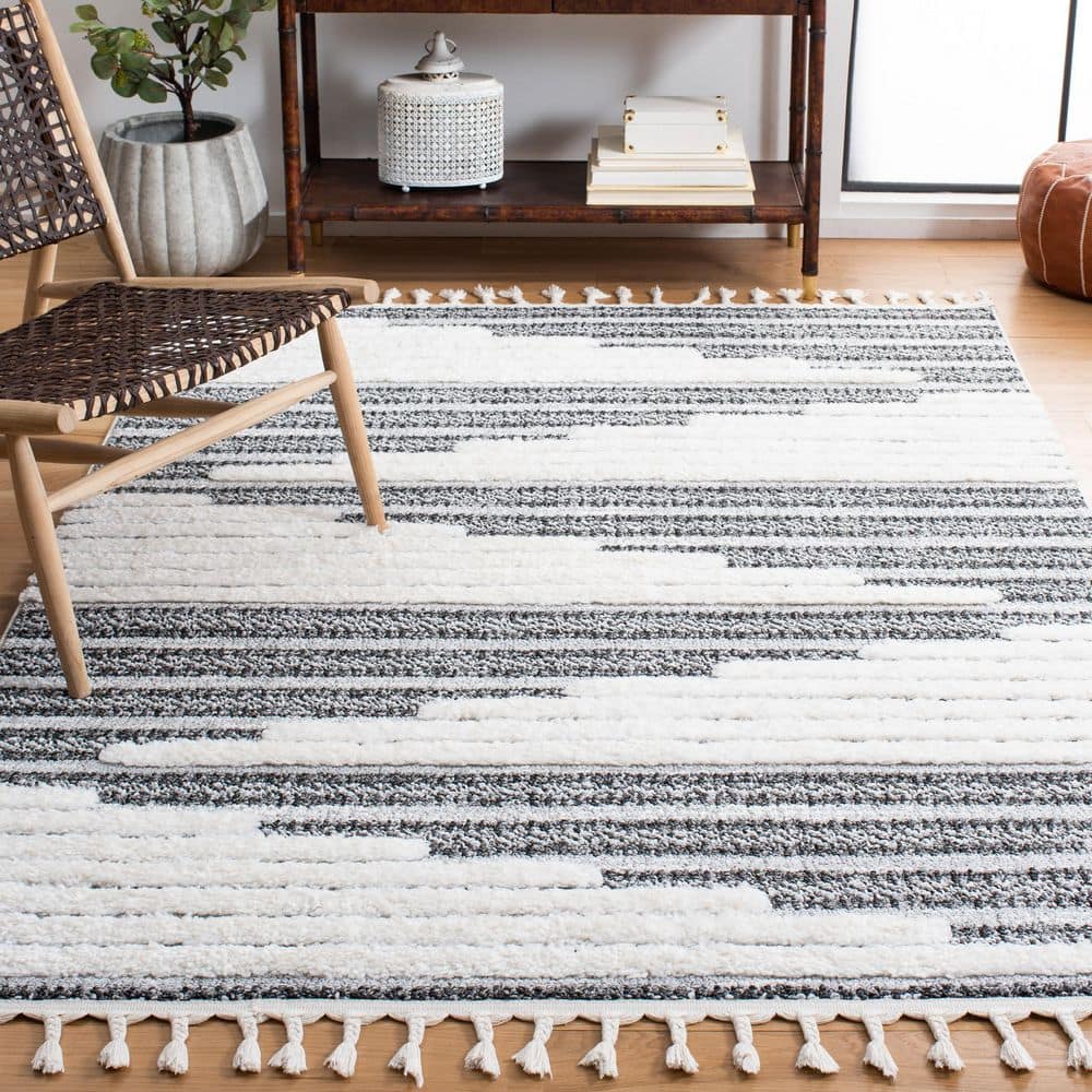 Moroccan Tassel Shag 7 ft. x 9 ft. Dark Gray/Ivory Abstract Geometric Area Rug price history on PriceWatchPro