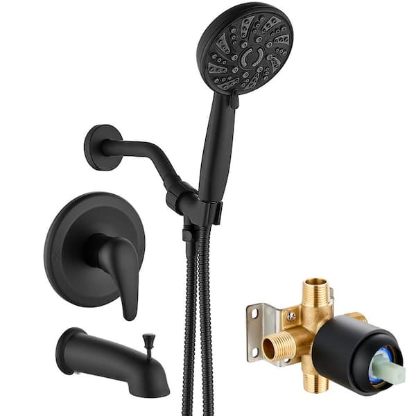 Unbranded 1-Handle Wall Mount Shower Trim Kit-6 Modes ABS Handheld Spray Included Shower Head and Handle Set Matte Black