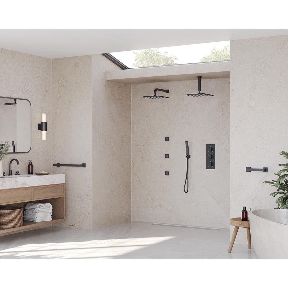 Matte Black Dual Shower Head System with Handheld and Jets